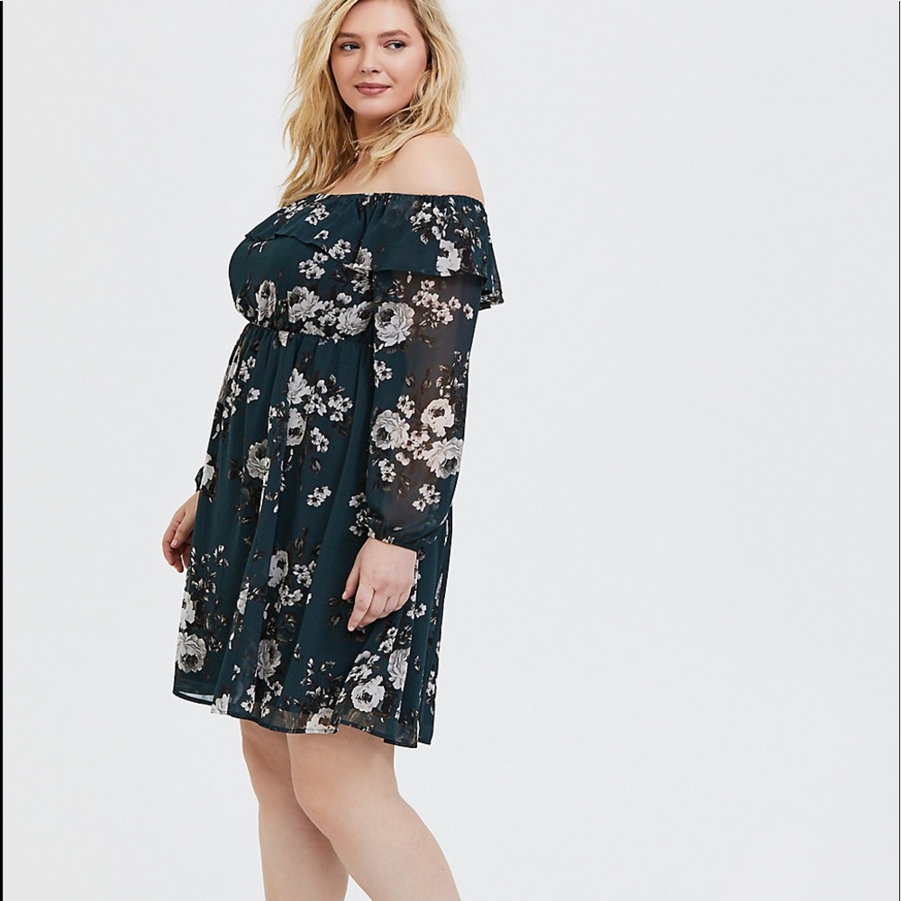 Torrid Floral Chiffon Off Shoulder Skater Dress